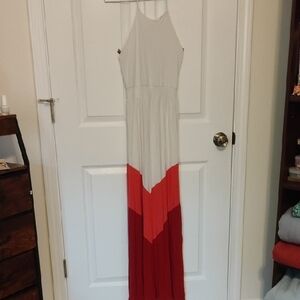 Elegant Red and White Maxi Dress